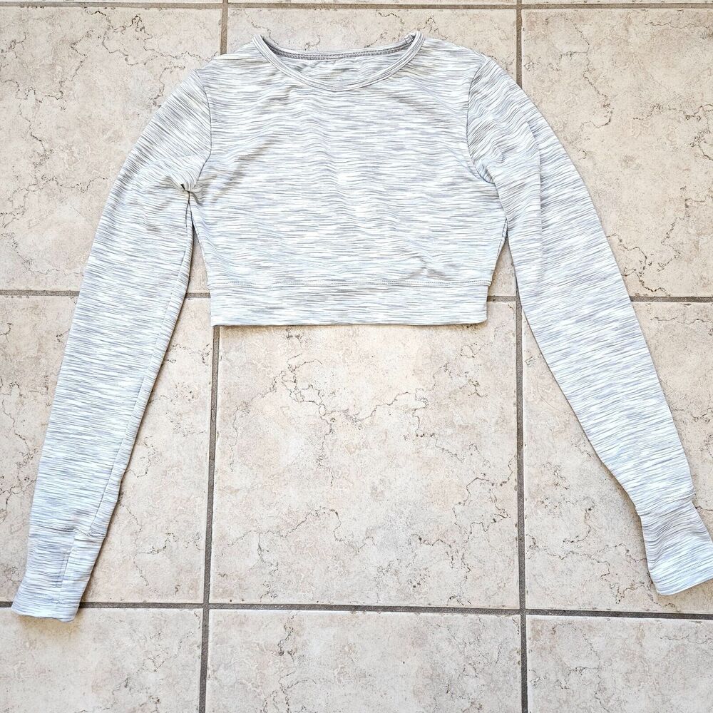 Agent 84 Cropped Top Women Small Gray Long Sleeve Thumbholes Workout Gym Sport